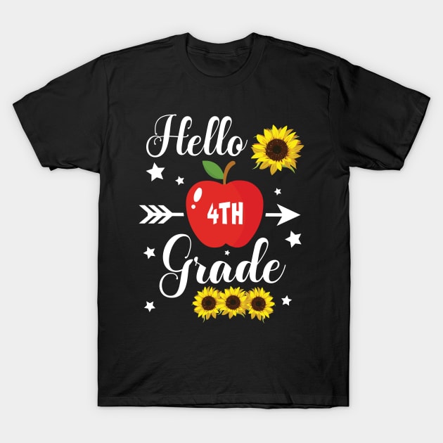 Stars Sunflower Teacher Student Back School Hello 4th Grade T-Shirt by Cowan79